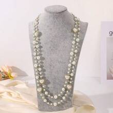 1pc Fully Rhinestone & Pearl Decor Long Necklace, Fashion Versatile Sweater Chain, Suitable For Dress, Suit, Party, Evening Wear - Multicolor - View 8