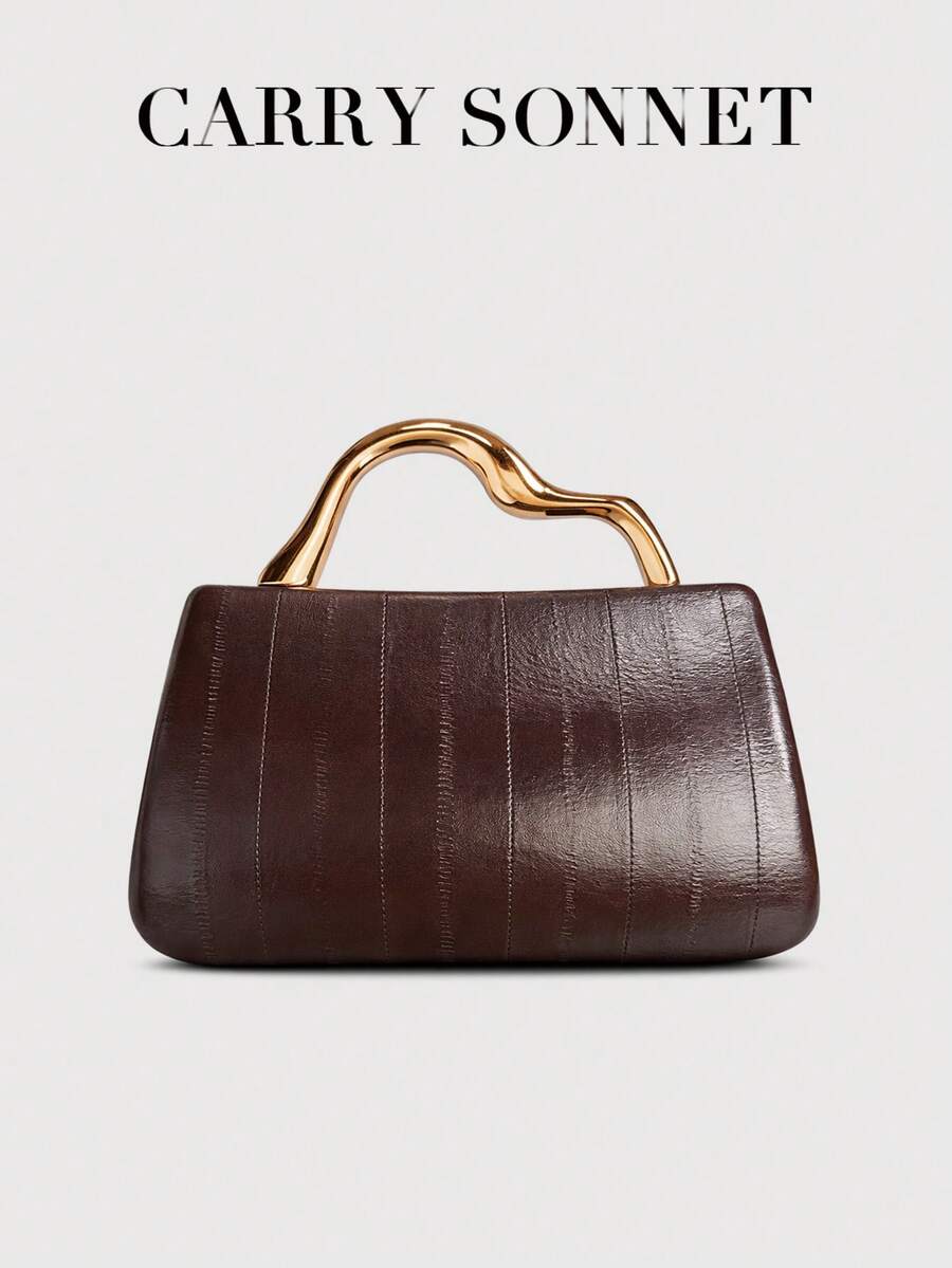 Elegant Handheld Evening Bag, Stiff Handbag, Women's Purse, Fashionable Party Clutch, Gift For Women - Brown - View 1