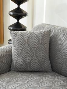 1件灰色叶子图案毛绒弹力沙发套（含1个枕套），北欧现代风格涤纶防尘防滑加厚沙发套，适用于1/2/3/4人沙发，尤其适合秋冬季沙发装饰 - 深灰色 - 查看 11