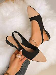 2026 Spring New Women's Backstrap Mules Fashion Pointed Toe Patchwork Commuter Flat Shoes - Black - View 3