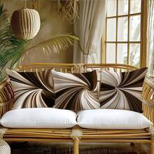 4pcs Minimalist Coffee Geometric Abstract Swirl Pattern Throw Pillow Covers, Single-Sided Printed Peach Velvet, 45*45CM/18*18inch Cushion Covers Suitable For Modern Minimalist Sofa Living Room Decor, Gifts, Party Decoration - Multicolor - View 4