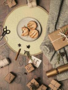 15英寸圆形编织餐垫套装（4/6件），可水洗，易擦拭，耐热，适合节日聚会、室内外日常使用。 - 米色 - 查看 6