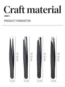 4PC Stainless Steel Slanted Tweezers Set Professional Precision Eyebrow Facial Hair Removal Tools For Women Men Travel Home Salon Use Hypoallergenic Rust Proof Beauty Essential Gift For Teen Girls Beginners Experts - 黑色 - 查看 5