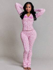 2 Piece Sets Women Winter Clothes For Women  Two Piece Sets New Style EuroBoutique Sexy Fashion Daily Letterprint Hooded Long-Sleeved Sweater Pants Set - 粉色 - 查看 4