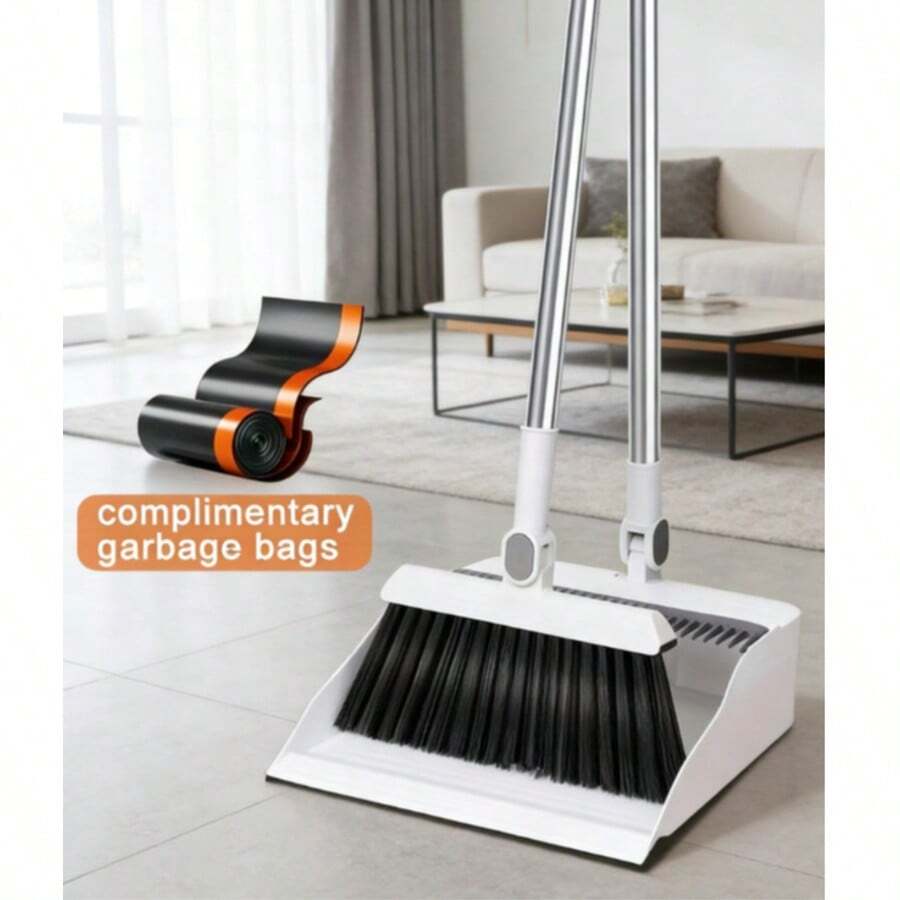Broom And Dustpan Set, Rotatable Broom For Easy Cleaning Of Different Scenes, Free Garbage Bag Included - Bộ chổi và túi đựng rác màu trắng - Xem 1