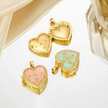 1pc Fashionable Heart Shaped Pendant, DIY Pendant, Niche Design High-End Creative Colorful Enamel Photo Box Copper Gold-Plated Necklace Pendant For Women