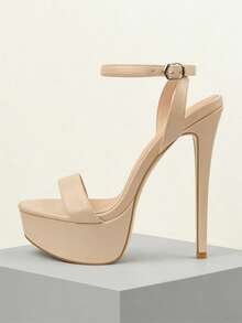 MERUMOTE Women's Platform Heeled Sandals 5.7" Thin High Heels Sexy Ankle Strap Open Round Toe Shoes For Casual,Party,Wedding,Prom Valentines - khỏa thân - Xem 5