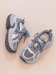 Gray Purple Retro Mesh Thick Sole Casual Sneakers - Beige - View 1