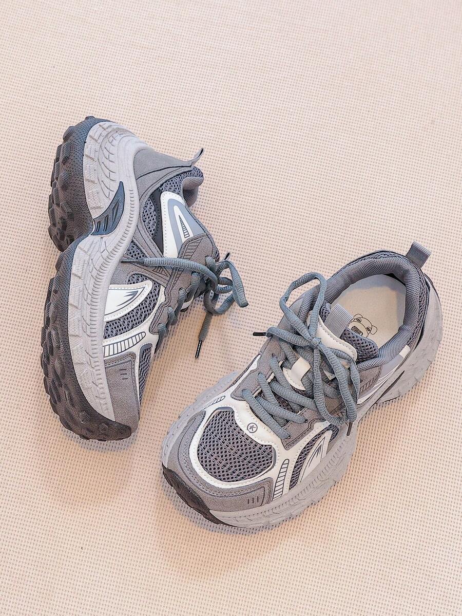 Gray Purple Retro Mesh Thick Sole Casual Sneakers - Beige - View 1