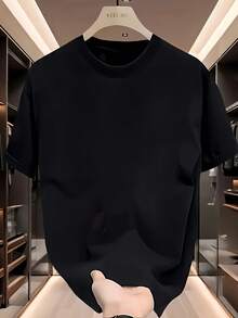 Camiseta de Manga Corta para Hombre con Estampado de Rosa Roja - Poliéster, Cuello Redondo Casual para Verano, Flor Roja para Ropa de Exterior y Casual, Lavable a Máquina, Ideal para el Verano - Negro - Ver 2