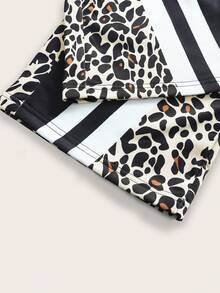 Women's Leopard Print & Striped Drawstring Pocket Pants, Casual Straight Leg Trousers, Sexy Street Style, Comfortable & Lightweight, Versatile For Daily Wear, Fashionable Design, Suitable For All Seasons, Autumn/Winter - Olive Green - View 7