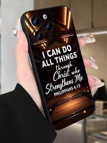 1 elegante funda para teléfono, no incluye cordón ni soporte. Funda para con versículo bíblico cristiano Filipenses 4:13, funda protectora con cita inspiradora para hombres y mujeres. - Negro - Ver 6