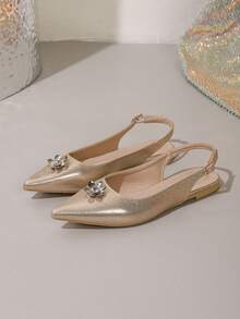 New Fashion Women's Pointed Toe Crystal Decor Mary Jane Casual Flat Sandals