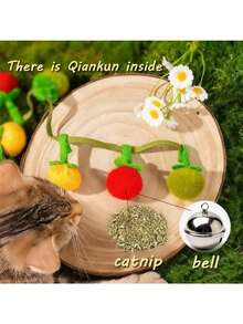 3pcs Interactive Hanging Cat Toys Set, Includes Tomato & Persimmon Shaped Cat Strings, Plush Cat Catnip Wand With Bell - Multicolor - View 6