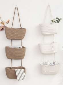 1pc 3-Tier Woven Hanging Storage Basket - Removable Decorative Storage Box, Bohemian Style, Suitable For Living Room, Bathroom And Bedroom, Over-The-Door Hanging Storage Basket With Multiple Storage Compartments - Multicolor - View 10