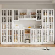 VOWNER 3Pcs Kitchen Hutch Storage Cabinet Set With Open Countertop,12 Grid Glass Doors Pantry Cabinet With Adjustable Shelves For Organizing Essentials,Dining Room - 白色 - 查看 10