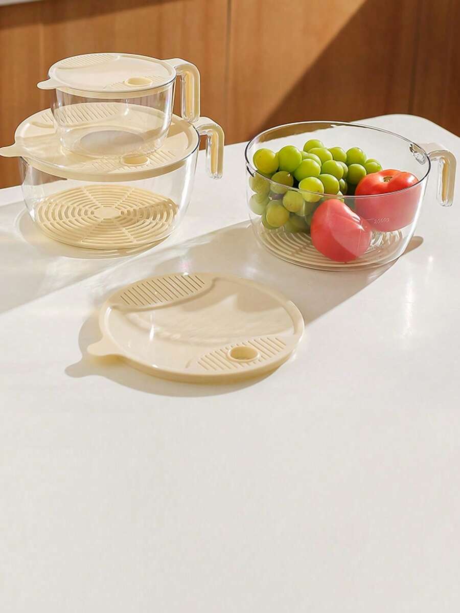 1pc Vegetable Washing Basket With Handle, Household Drain Basket, Rice Washing Bowl - Multicolor - View 1