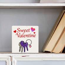 Sweet Valentine Decorative Wooden Box - Festive Valentine's Day Gift Box With Red Heart Graphics, Keychain & Heart Charm, Ideal For Storage Or Gifting, Simple And Cute Design - White - View 2