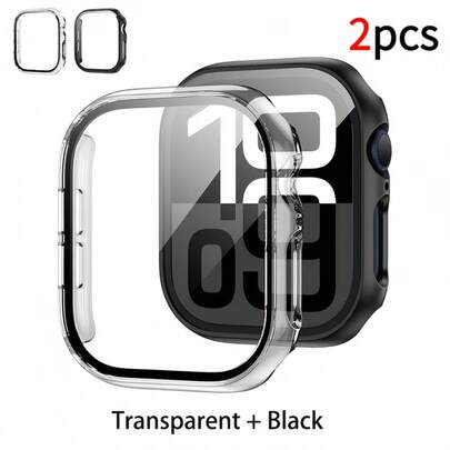 2 buc. Carcasă de protecție seria 10/11 42mm/46mm (auriu roz + transparent / negru + transparent), sensibilă la atingere, anti-zgârieturi, instalare ușoară, ultra-transparentă