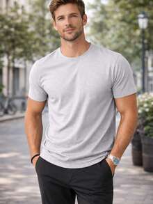 Men's Basic Plain T-Shirt - Summer - 淺灰色 - 查看 1