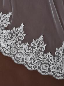 1件3米长蕾丝新娘头纱，象牙色柔软薄纱，适用于婚礼、婚纱摄影道具、新娘礼服配饰 - 乳白色 - 查看 5