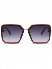1pc Women's Large Frame Ombre Glasses, Fashion Street Style Accessory - Red - View 3
