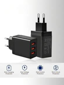 3-Port 2.4A USB Charger Adapter, EU Plug, Fast Charging Cube Compatible With IPhone, Compatible With IPad, Android Phones, Cameras, MP3/MP4 And Other USB Devices - EU C Type Plug(220-240V) - View 11