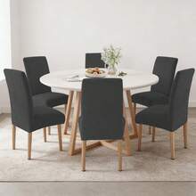 6 Pzas cubiertas de silla resistentes a salpicaduras en unicolor,Elástica Protectora De Silla Comedor Removible.cubierta moderna para silla de comedor de poliéster elástico, La cubierta de la silla es adecuada para la mayoría de las sillas, y la tela de alta elasticidad puede adaptarse a su silla muy bien y hacer que su silla se vea más fresca.  La cubierta de la silla de comedor puede transformar su vieja silla en una nueva, actualizar su decoración interior, extender la vida útil de la silla y ahorrar su dinero. Las fundas decorativas para sillas se pueden utilizar en salones, banquetes de boda, hoteles, conferencias, celebraciones, ceremonias, restaurantes, etc.todas las estaciones. - Gris oscuro - Ver 3