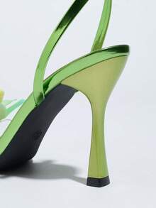 女士优雅兰花装饰交叉绑带金属质感闪亮亮绿色露趾高跟凉鞋，时尚尖头细高跟鞋，适合派对、婚礼、舞台表演，也适合情人节、母亲节、妇女节、新年、夏季穿搭。 - 綠色 - 查看 8