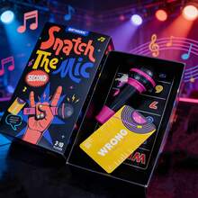 Tabletop Mic Grabbing Family Game | Upgraded Version - Karaoke Party Game, Includes 125 Lyric Cards, Pink And Black Microphones - Suitable For Game Nights, Birthday Parties, Music Lovers (2-10 Players) - Multicolor - View 7