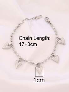 1pc Stainless Steel Heart Pendant Bracelet For Women Fashion Simple Heart Charms Beads Chain Bracelets Waterproof Jewelry