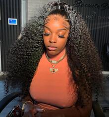 250 Density Jerry Curly Remy Brazilian Human Hair Wig Pre Plucked With Baby Hair Deep Wave Natural Color 13x4 Lace Front Afro Kinky Curly Wig HD Transparent Lace Frontal Wig Deep Part 13x4 Lace Front Wig Human Hair - Natural Black - 查看 5