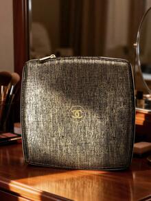 CHANEL 帆布化妆包，黑金刺绣，珠宝收纳，化妆品整理盒，旅行包，刺绣收纳盒，帆布，黑金，化妆品整理盒，珠宝盒，便携包 - 黑金色 - 查看 6