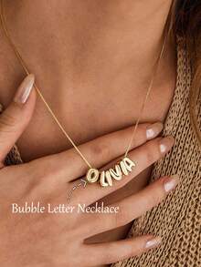 Customized Cute 3D Enamel Bubble Letter DIY Sliding Necklace, Uppercase Letter A-Z Personalized Engraved Oil Drop Letter Pendant, Minimalist Birthday Wedding Engagement Jewelry Valentine's Day Gift - Box Chain - Bubble Letters - View 6