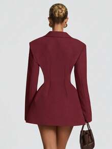 Blusas Bonitas De Mujer Elitara Vestidos Elegantes De Mujer Solid Color Deep V Blazer Dress Women's Double-Breasted Waist-Slim Fit Faux Pocket Party Gown Dresses For Women Going Out Outfits - Màu Đỏ Sâu - Xem 3