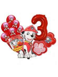 Paw Patrol 官方授权的汪汪队立大功红色狗狗数码乳胶铝膜气球生日派对装饰，生日快乐气球组合，完美生日礼物性别揭晓派对墙面装饰气球套装 - 彩色 - 查看 5