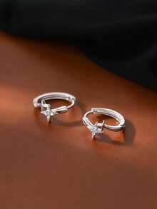 1 Pair Fashion 925 Sterling Silver Zirconia Star Ear Buckle Advanced Sparkling Design For Women Girls Jewelry Gifts