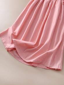 Women's Casual Lace Trim Loose Waist Midi Dress, Short Sleeve, Spring/Summer Pink - Pink - View 11