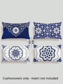 4件套波西米亚风格天鹅绒柔软触感低过敏性聚酯纤维材质抱枕套，多种尺寸可选，蓝白瓷器图案，隐藏式拉链设计，适用于汽车、农舍、家居装饰，客厅沙发抱枕套（不含枕芯），斋月，斋月吉祥，斋月快乐，开斋节快乐，开斋节