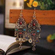 Vintage Exquisite Rhinestone Gourd Flower Tassel Ear Hooks, Lightweight Luxury High-End Niche Earrings For Women - Retro French Style - View 13