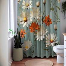 花卉插画浴帘，花朵浴帘，极简艺术浴帘，现代浴室装饰 - 彩色 - 查看 2
