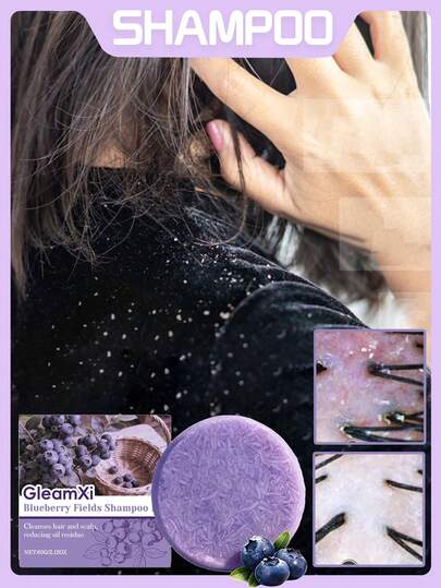 1 caja 60g Barra de champú de Jardín de Arándanos, Eliminación suave de la caspa, Nutrición del cuero cabelludo, Antienredos efectivo, Limpieza diaria y suave del cuero cabelludo para un cabello brillante y saludable