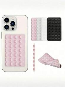 2/1pc Double-Sided Silicone Suction Cup Phone Case Stand, Suction Cup Phone Holder, Octobuddy Sticky Phone Stand, Sticky Phone Holder, Suitable For Women Phone, Wallet, Mini Wallet, Card Holder - Multicolor - View 2