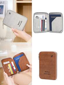 RFID屏蔽护照夹，防水PU皮革旅行钱包，拉链封口，男女通用 - 彩色 - 查看 5