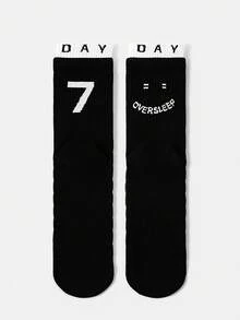 1/7 Pairs Unisex Couple Letter, Number, Smiling Face Pattern Personalized 7-Day Breathable Cotton Crew Socks, Suitable For Travel, Home, Office, Holiday Gifts - Multicolor - View 24