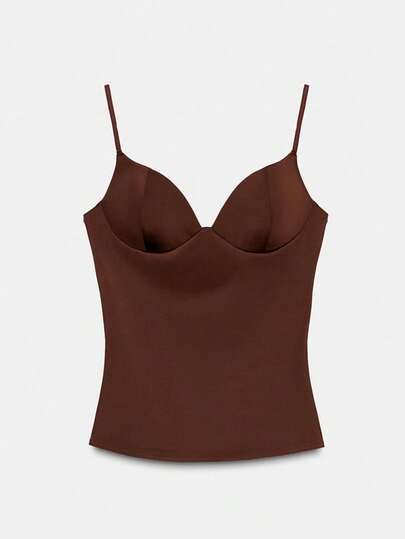 Glossy Knit Camisole, Sexy Camisole Top Suitable For Date, Sexy Outfit, Valentine's Day, Going Out, All Seasons, Brown Spaghetti Strap Camisole For Women, Luxury, Summer, Spring, Beach
