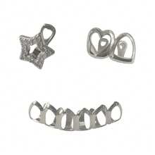 1 Set Top Zirconia Pentagram Bicolor Smooth Heart, Bottom Smooth Hollow 6-Tooth Dental Jewelry Grillz, Unisex Everyday Wear - Multicolor - View 10