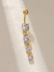 1pc Fashion Shiny Gold Plated Inlaid Zirconia Navel Belly Button Ring, Suitable For Women's Daily Wear, Valentine's Day, Christmas, Bar Party - Yellow Gold - View 5