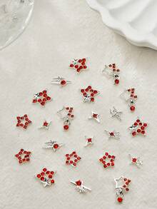 30 chiếc phụ kiện trang trí móng hình ngôi sao đỏ, đá trang trí móng 3D lấp lánh, phụ kiện móng hình sao, phong cách Y2K, thích hợp cho móng acrylic và các dụng cụ làm móng khác. - Đỏ - Xem 5