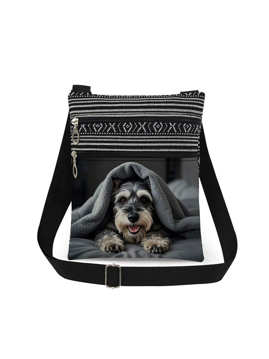 Soft & Cute Shar Pei Puppy Pattern Crossbody Bag, Unisex Reusable One Shoulder Messenger Bag, Classic Versatile Satchel, Adorable Healing Puppy Print Storage Bag, Adjustable Strap Party Gift, Cute Pet Lover Gift